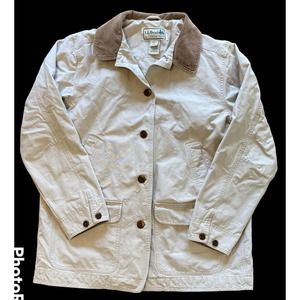 L.L Bean Womens Coat Size XL Barn Chore Beige Buttons Lined Collar Pocket 0BGX4